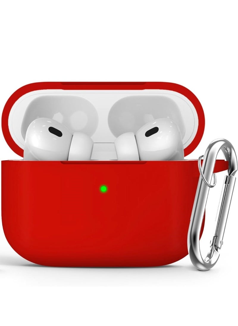ACLIX AirPods Pro 2nd Generation Case Cover, Protective Silicone Skin Accessories with Keychain for Apple AirPods Pro Generation 2, Front LED Visible, Red - Image 1