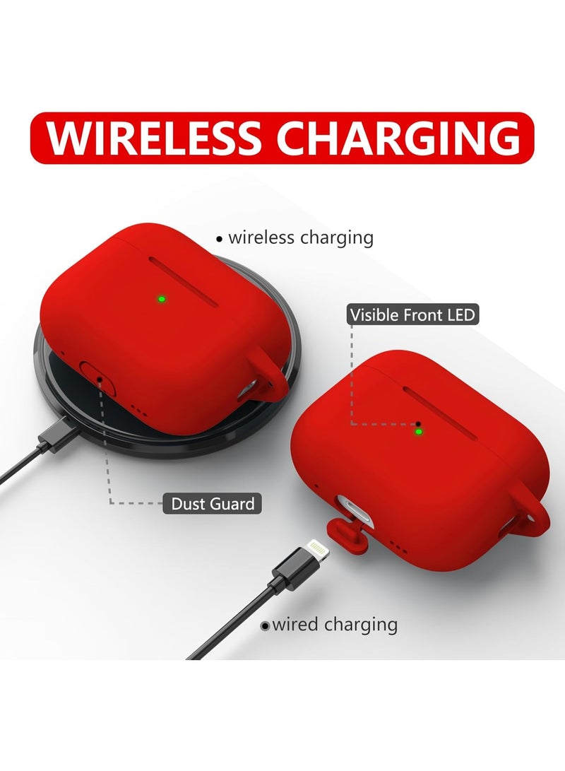 ACLIX AirPods Pro 2nd Generation Case Cover, Protective Silicone Skin Accessories with Keychain for Apple AirPods Pro Generation 2, Front LED Visible, Red - Image 3