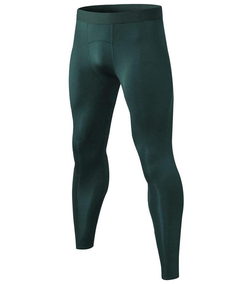 SPVISE Dark Green Men's Athletic Compression Pants Cool Dry Gym Leggings Workout Tights Baselayer Running Yoga Football Basketball - Image 1