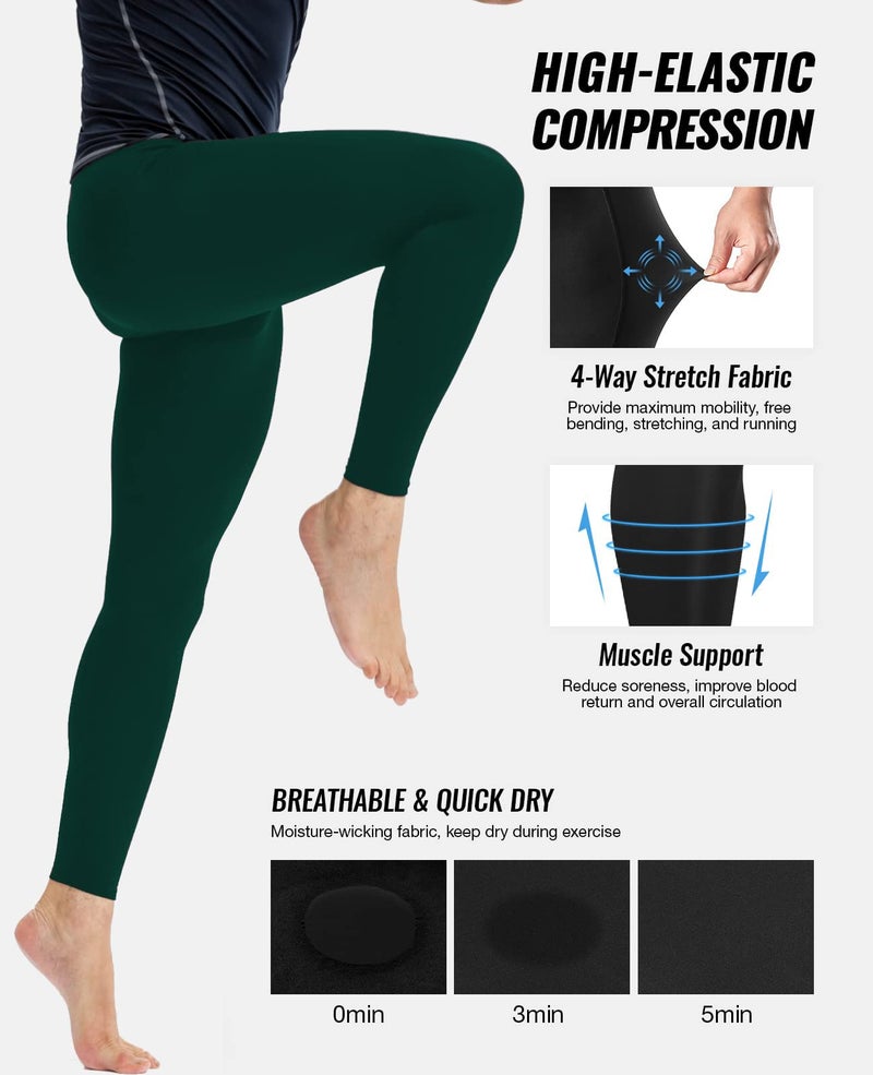 SPVISE Dark Green Men's Athletic Compression Pants Cool Dry Gym Leggings Workout Tights Baselayer Running Yoga Football Basketball - Image 4