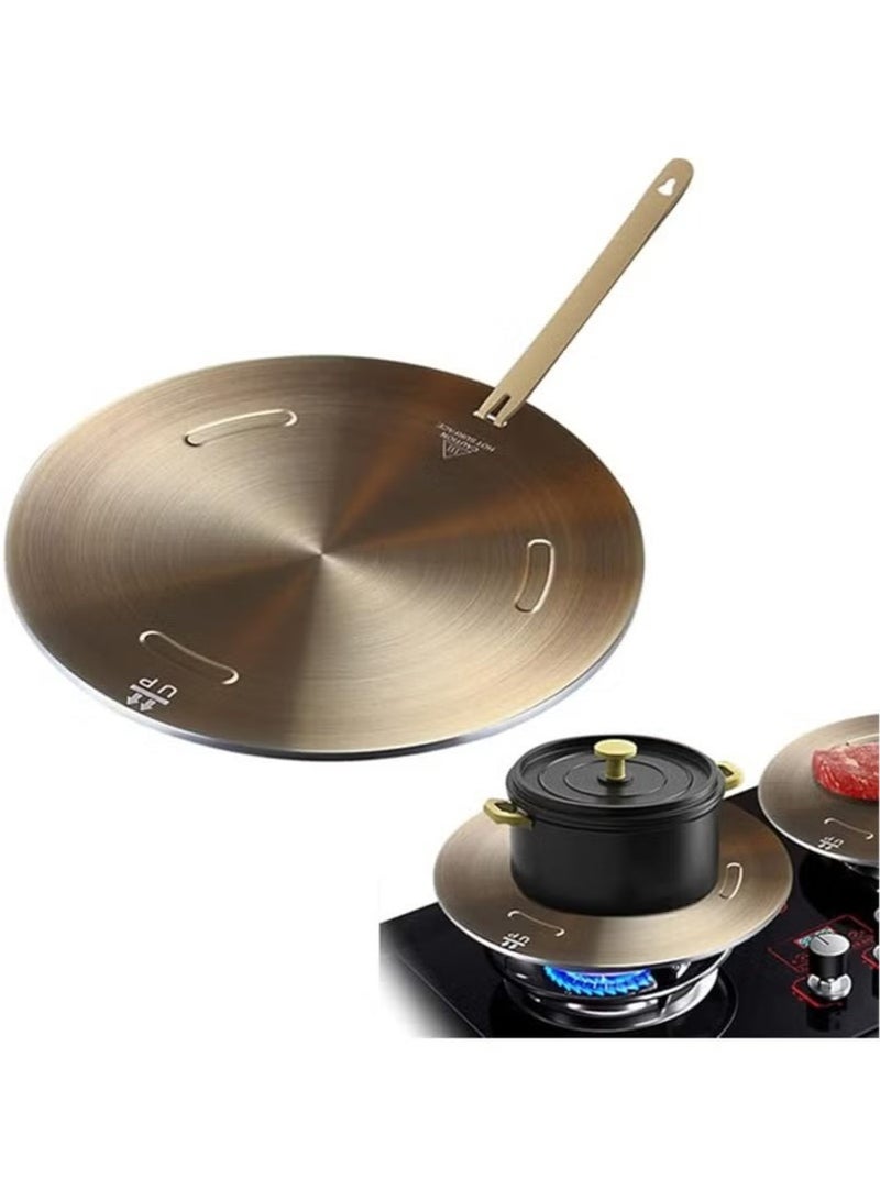 والالا طبق توزيع حرارة من الفولاذ المقاوم للصدأ بطول ٢٨ سم - تصميم بمقبض قابل للفصل لمواقد الغاز والحث | توزيع حرارة متساوٍ للقهوة والحليب والطهي | واقي أواني طهي شامل (ذهبي وردي) - Image 1