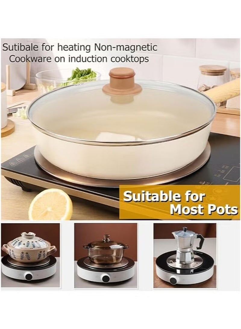 والالا طبق توزيع حرارة من الفولاذ المقاوم للصدأ بطول ٢٨ سم - تصميم بمقبض قابل للفصل لمواقد الغاز والحث | توزيع حرارة متساوٍ للقهوة والحليب والطهي | واقي أواني طهي شامل (ذهبي وردي) - Image 2