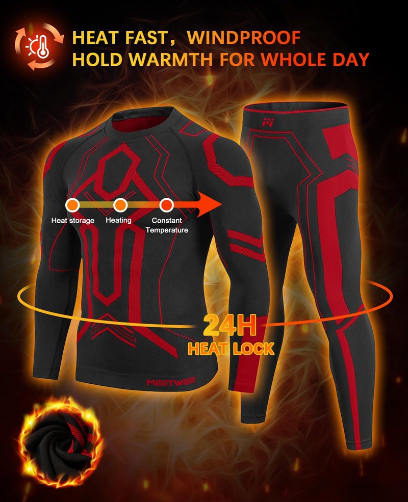 MEETWEE Seamless Thermal Underwear Set for Men, Long Johns Base Layer Winter Ski Hunting Gear for Mens Gifts, Heated Bottom Top Pants M-XXL Red - Image 4