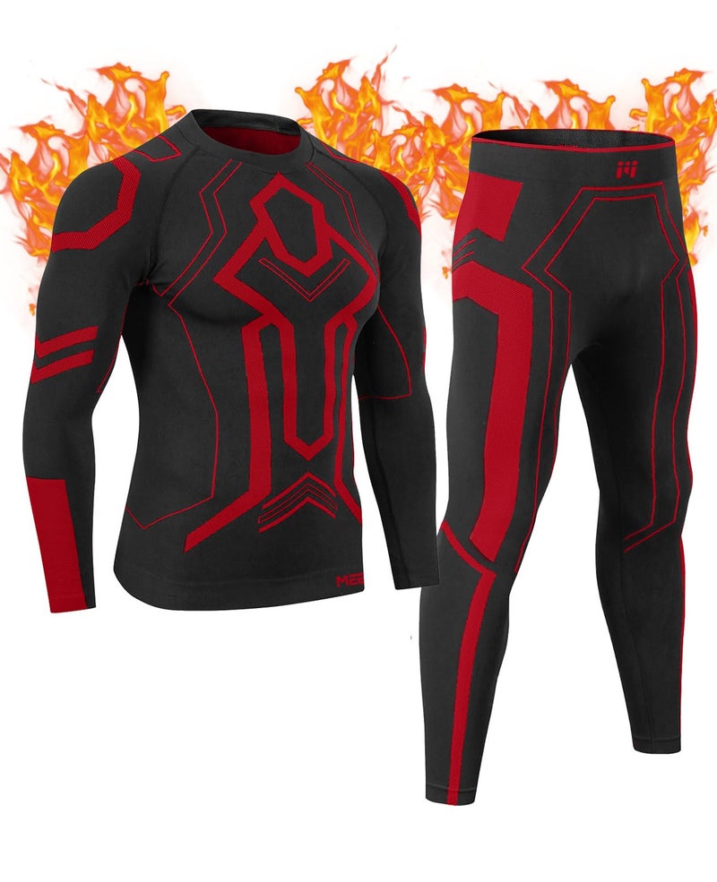 MEETWEE Seamless Thermal Underwear Set for Men, Long Johns Base Layer Winter Ski Hunting Gear for Mens Gifts, Heated Bottom Top Pants M-XXL Red - Image 1