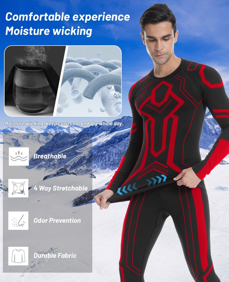 MEETWEE Seamless Thermal Underwear Set for Men, Long Johns Base Layer Winter Ski Hunting Gear for Mens Gifts, Heated Bottom Top Pants M-XXL Red - Image 3