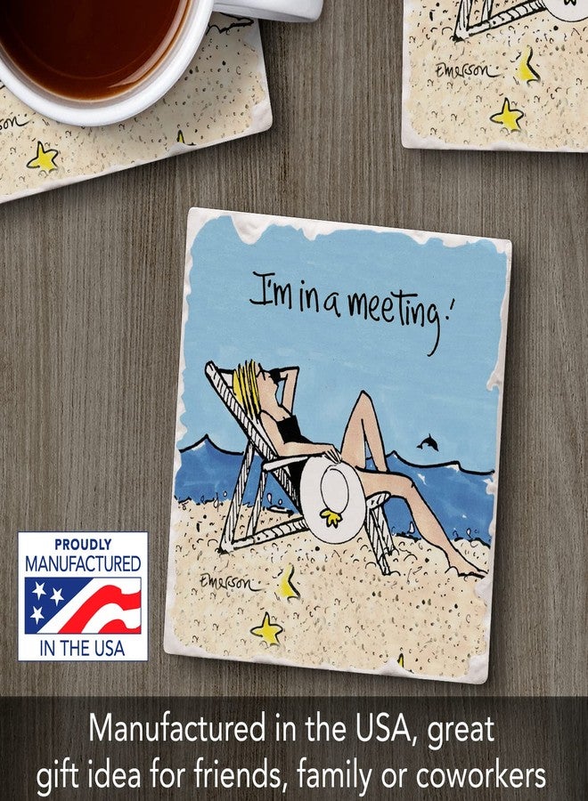CounterArt I'm in a Meeting 1 Pack Single Absorbent Stone Coaster with Protective Cork Backing Manufactured in The USA 4" Square, Easily Wipes Clean - Image 4