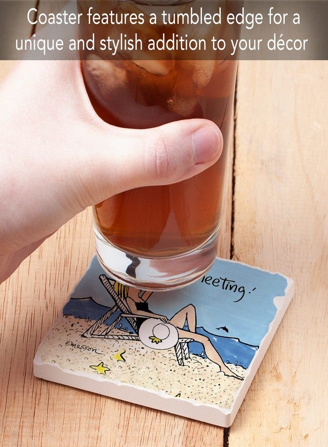 CounterArt I'm in a Meeting 1 Pack Single Absorbent Stone Coaster with Protective Cork Backing Manufactured in The USA 4" Square, Easily Wipes Clean - Image 2