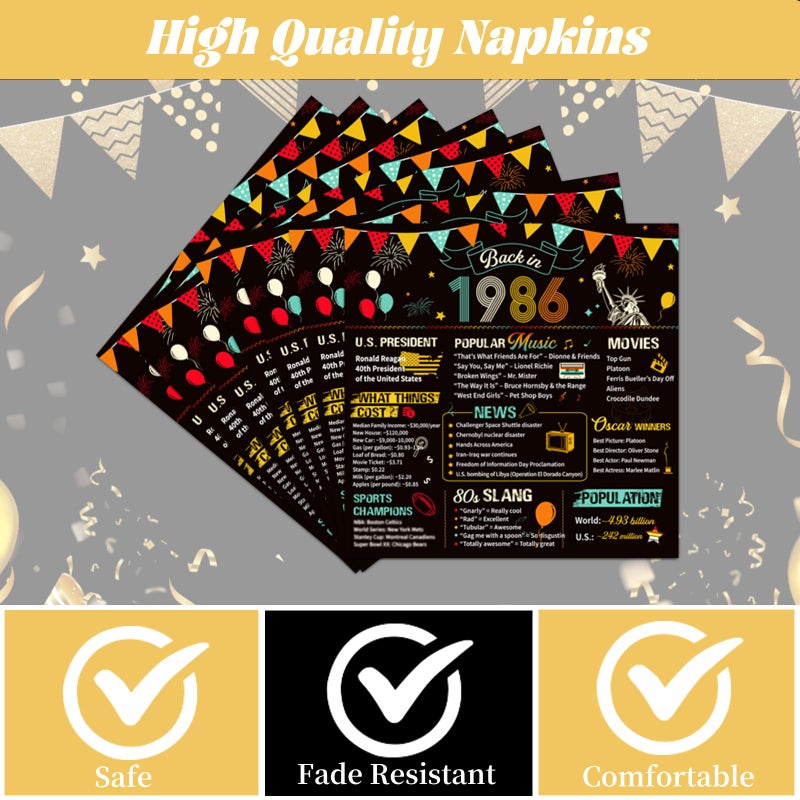 refavor 40th Birthday Plates and Napkins, 96PCS Vintage 40th Birthday Party Decorations Supplies for Women Men, Back in 1986 Cheers to 40 Years Disposable Tableware Set Serve 24 - Image 3
