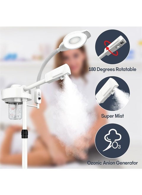 KINGSTEAM Professional Facial Steamer & Magnifying Lamp 2-in-1 Strong Steam Face Steamer with 3X Magnifying Lamp for Salon, Spa, Estheticians, Ozone Steamer for Flawless Skin