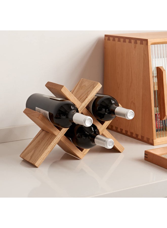 Solid Oak Wood Countertop Wine Rack, 4-Bottle Holder - Image 5