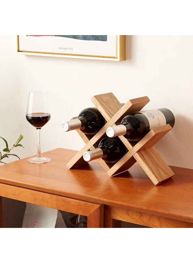 Solid Oak Wood Countertop Wine Rack, 4-Bottle Holder - Image 3