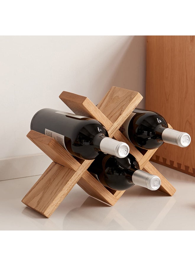 Solid Oak Wood Countertop Wine Rack, 4-Bottle Holder - Image 1