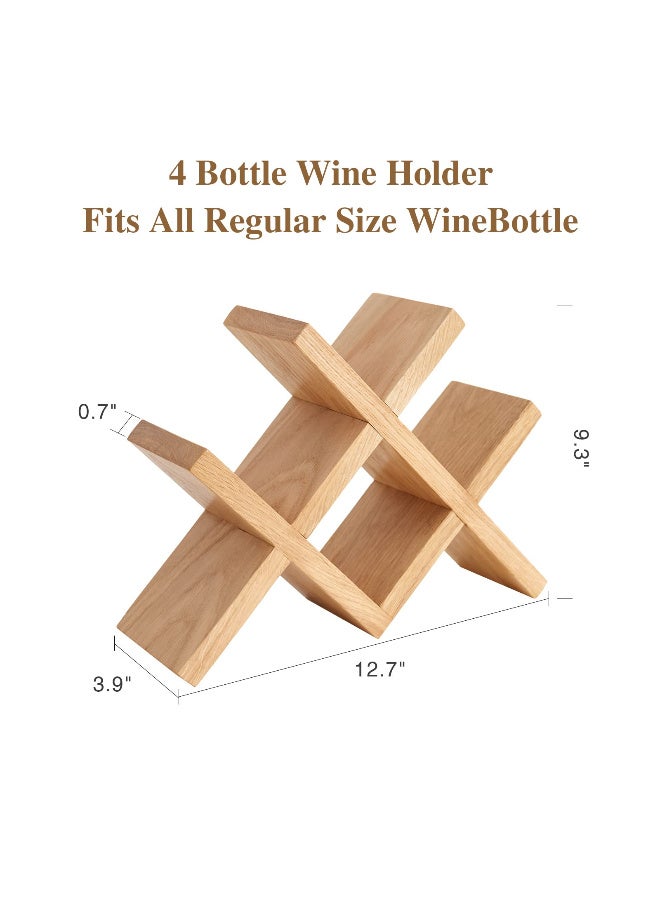 Solid Oak Wood Countertop Wine Rack, 4-Bottle Holder - Image 2