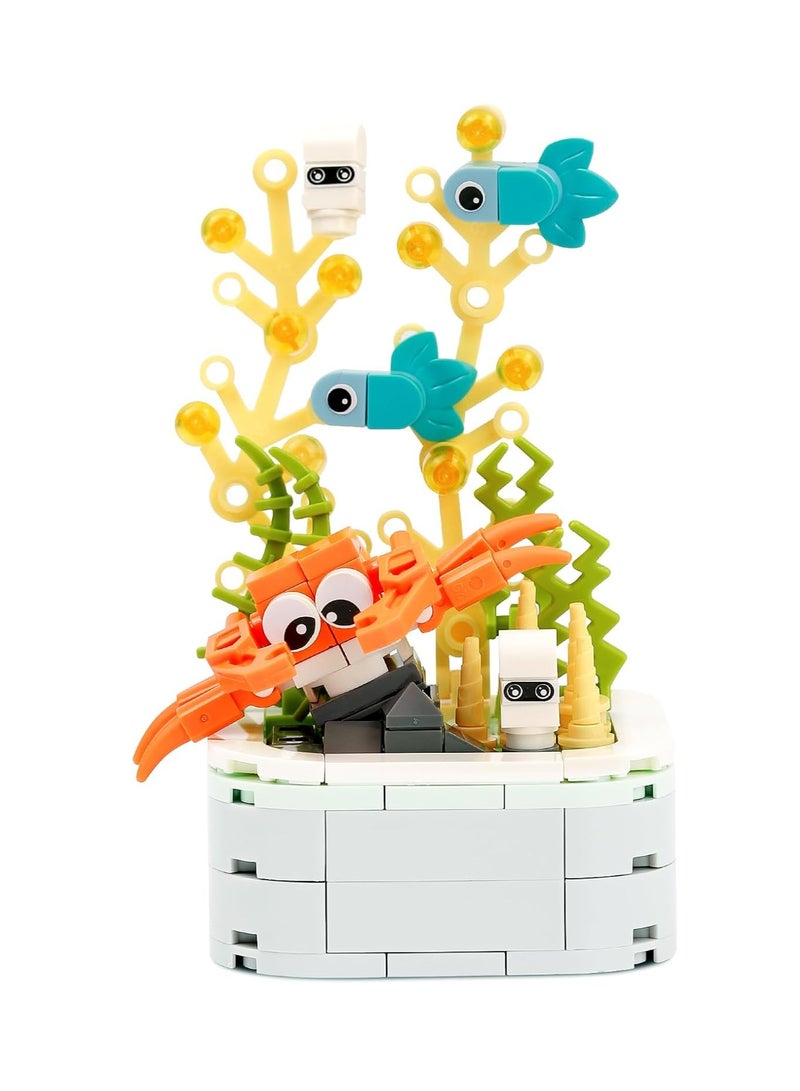 Educational Assembly Toys, Potted Plant Theme Building Block Toys, Creative Gift Desktop Ornaments Suitable For Children And Adults, Boys And Girls Over 3 Years Old (Crab potted plants 145pcs) - Image 1