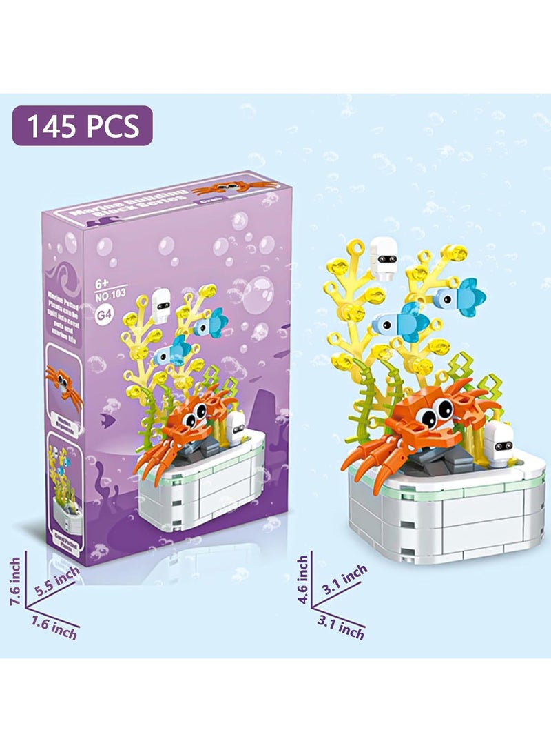 Educational Assembly Toys, Potted Plant Theme Building Block Toys, Creative Gift Desktop Ornaments Suitable For Children And Adults, Boys And Girls Over 3 Years Old (Crab potted plants 145pcs) - Image 4