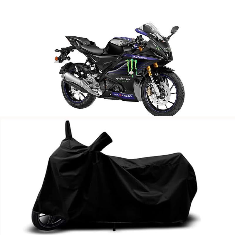 RABABLI غطاء جسم دراجة متوافق مع ياماها R15 V4 M موتو جي بي مع جميع المتغيرات مقاوم للخدوش، حزام مشبك - مقاوم للمطر والأشعة فوق البنفسجية والغبار ومضاد للرياح ودرع لجميع الأحوال الجوية (لون أسود) - Image 1