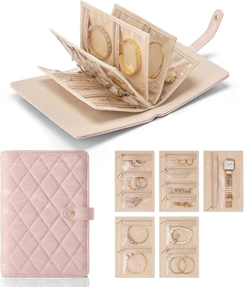 KANISYA Travel Jewelry Organizer Case | Foldable Velvet Jewelry Storage Book with Clear Zipper Pouch, Compact Jewelry Holder for Rings, Necklaces, Earrings & Bracelets for Women & Girls - Image 1