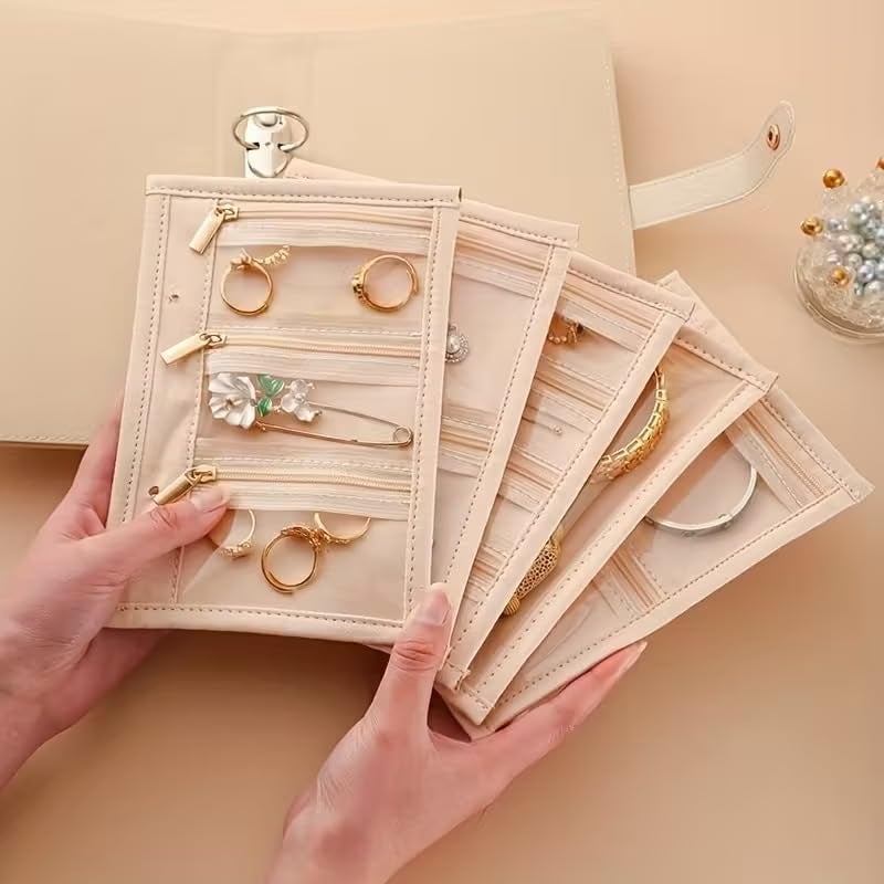 KANISYA Travel Jewelry Organizer Case | Foldable Velvet Jewelry Storage Book with Clear Zipper Pouch, Compact Jewelry Holder for Rings, Necklaces, Earrings & Bracelets for Women & Girls - Image 5