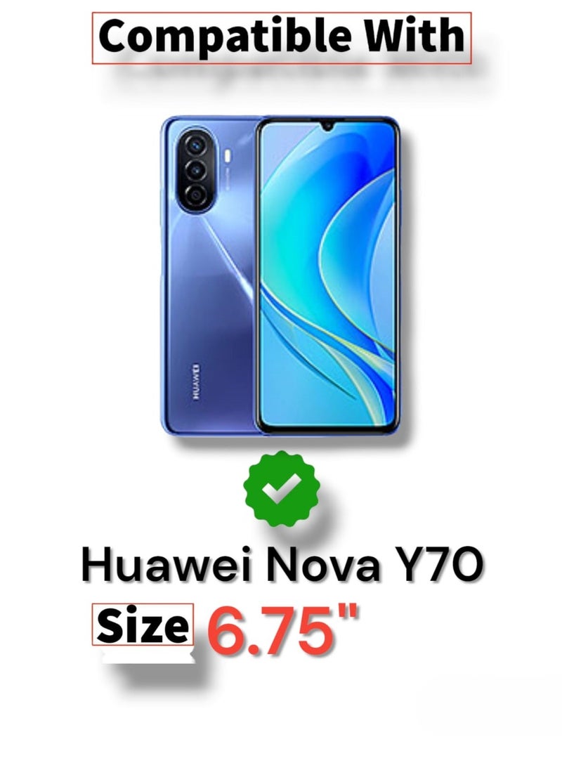 Generic - For Huawei Nova Y70 Flip Full Leather Wallet Card Slot Case with Kickstand,with Strap Magnetic Closure,Included Internal Tpu Silicone Case,High Protective Huawei Nova Y70 (6.75") (Blue) - Image 1