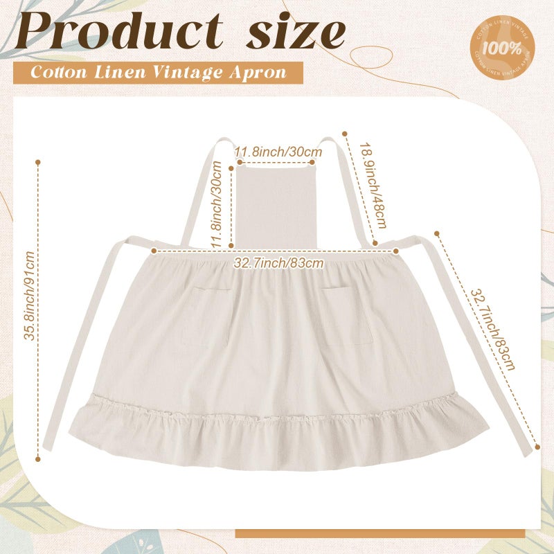 Cotwinter 2 Pack 100% Cotton Aprons with Pockets Pinafore Dress for Women Vintage Cotton Apron for Christmas Kitchen Cooking Gifts (Beige Olive Green) - Image 2