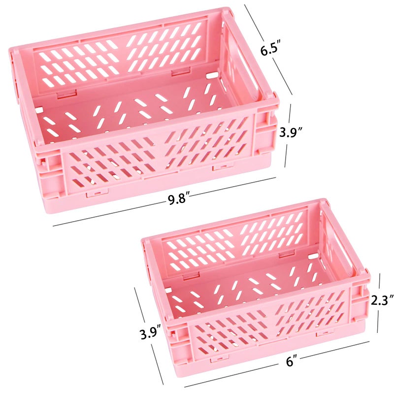 Tixill 2-Pack Mini Foldable Plastic Baskets for Organizing and Storage, Collapsible Storage Crate for Home Kitchen Bedroom Bathroom Office (5.9x3.8x2.2, Pink) - Image 2