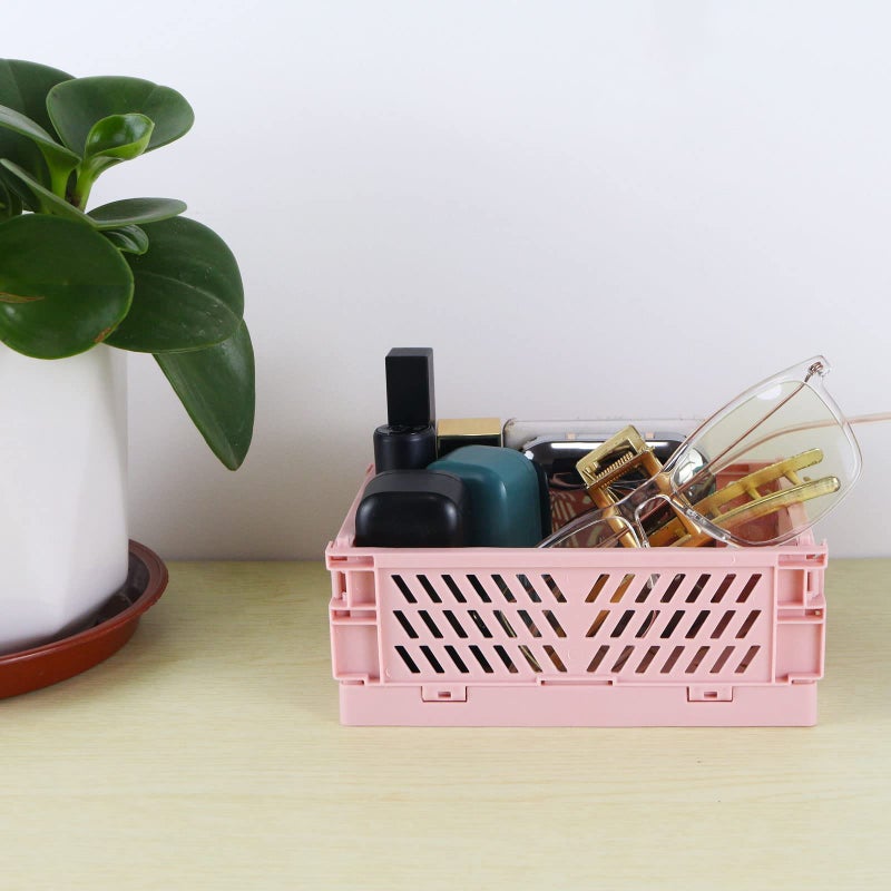 Tixill 2-Pack Mini Foldable Plastic Baskets for Organizing and Storage, Collapsible Storage Crate for Home Kitchen Bedroom Bathroom Office (5.9x3.8x2.2, Pink) - Image 5