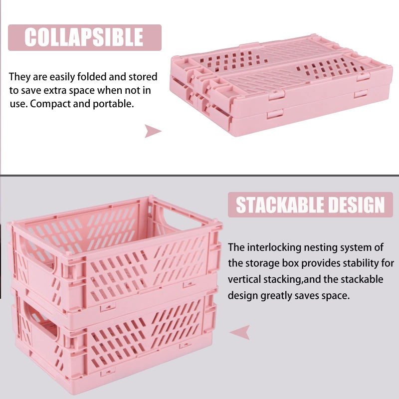 Tixill 2-Pack Mini Foldable Plastic Baskets for Organizing and Storage, Collapsible Storage Crate for Home Kitchen Bedroom Bathroom Office (5.9x3.8x2.2, Pink) - Image 3