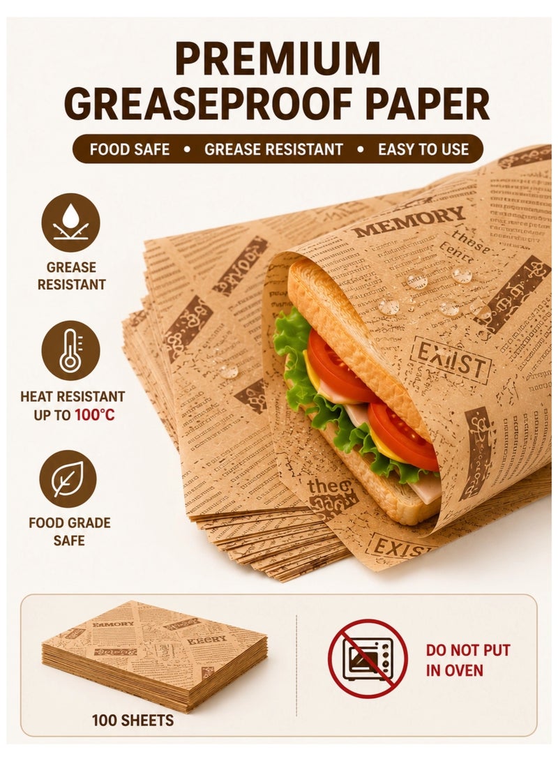 Sandwich Wrapping Paper 100 Sheets, Greaseproof Food Wrapping Paper 15×15cm, Food Grade PE Coated Deli Paper for Sandwiches, Burgers, Fries, Pastries, Bakery & Takeaway - Image 3