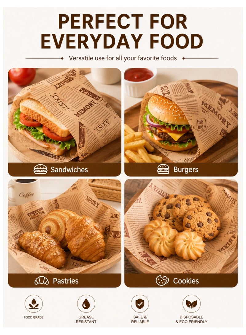 Sandwich Wrapping Paper 100 Sheets, Greaseproof Food Wrapping Paper 15×15cm, Food Grade PE Coated Deli Paper for Sandwiches, Burgers, Fries, Pastries, Bakery & Takeaway - Image 5