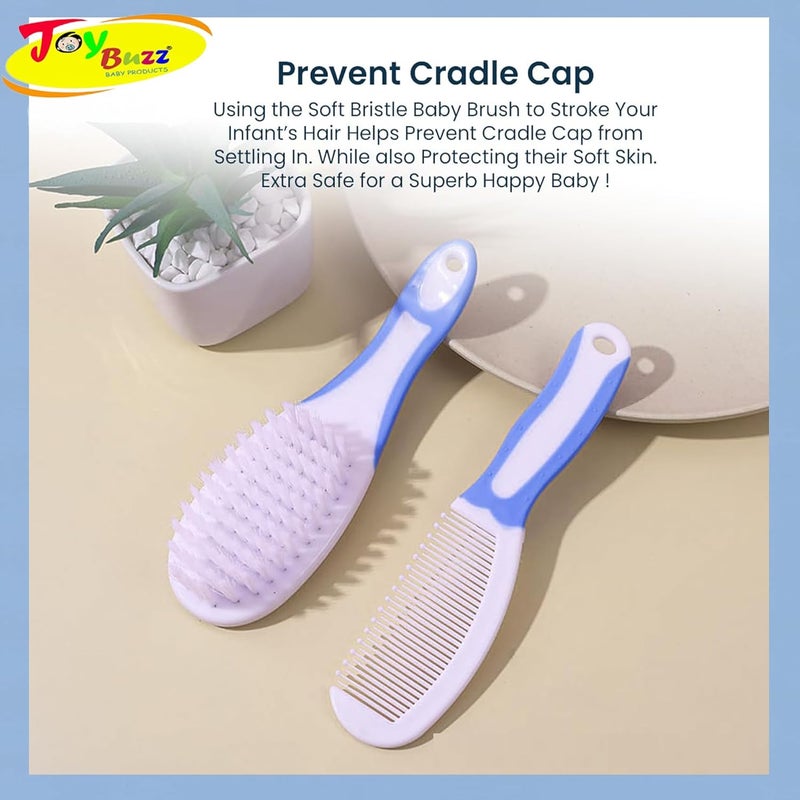 Joy Buzz Baby Brush and Comb Set, Newborn Essentials Set with Baby Comb and Soft Bristle Hair Brush for Your Toddler’s Scalp (Blue) - Image 5