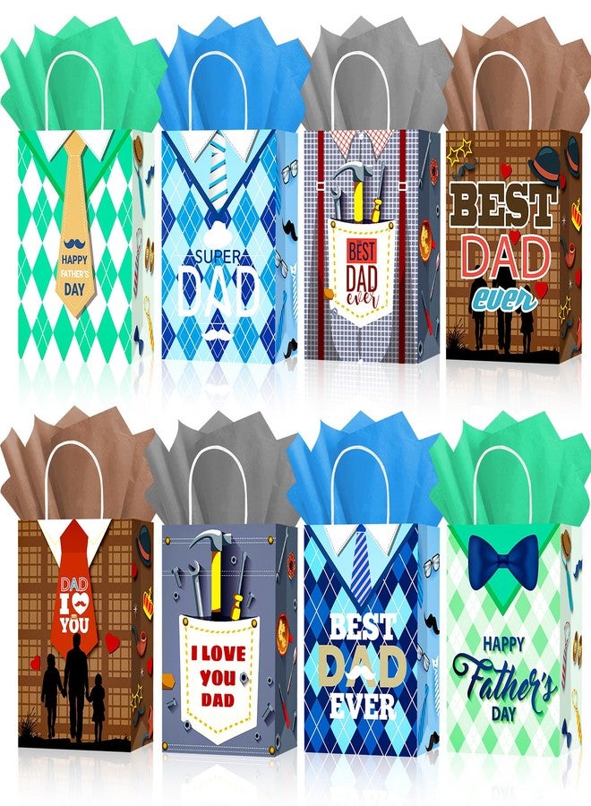 HOWAF 12pcs Father’s Day Gift Bags, Dad’s Day Party Favor Treat Bags for Fathers’ Day Party Supplies, I Love You Daddy Papa Paper Candy Bag, Feliz Dia Del Padre Goodie Bag with Tissue Paper - Image 1
