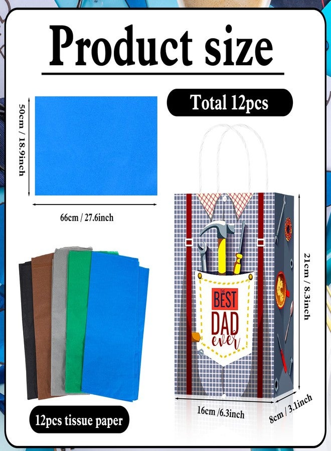 HOWAF 12pcs Father’s Day Gift Bags, Dad’s Day Party Favor Treat Bags for Fathers’ Day Party Supplies, I Love You Daddy Papa Paper Candy Bag, Feliz Dia Del Padre Goodie Bag with Tissue Paper - Image 2