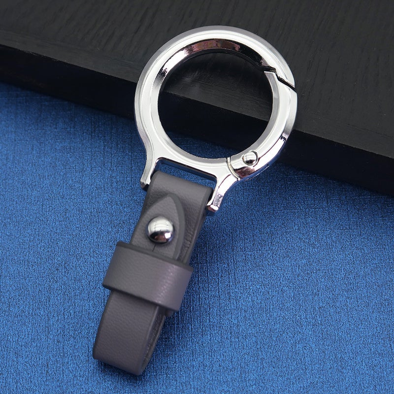Mens business car key chain multi-function anti-lost waist hanging zinc alloy key rope high-grade leather key chain Gray+silver - Image 1