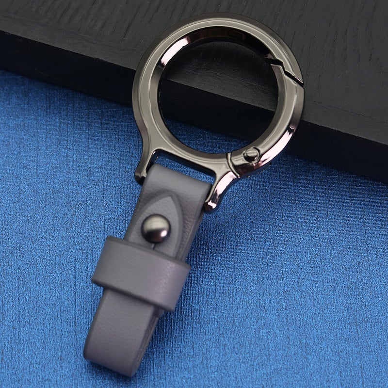 Mens business car key chain multi-function anti-lost waist hanging zinc alloy key rope high-grade leather key chain Gray+silver - Image 2
