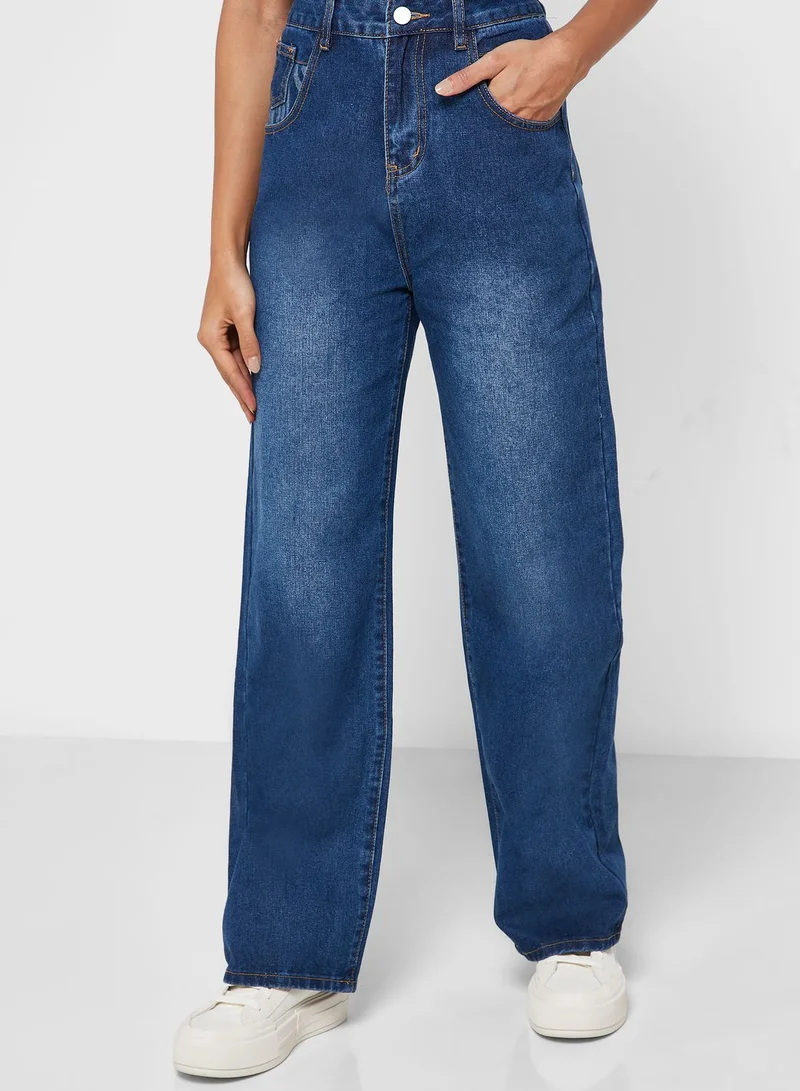 Ginger Mid Wash High Waist Straight Fit Jeans