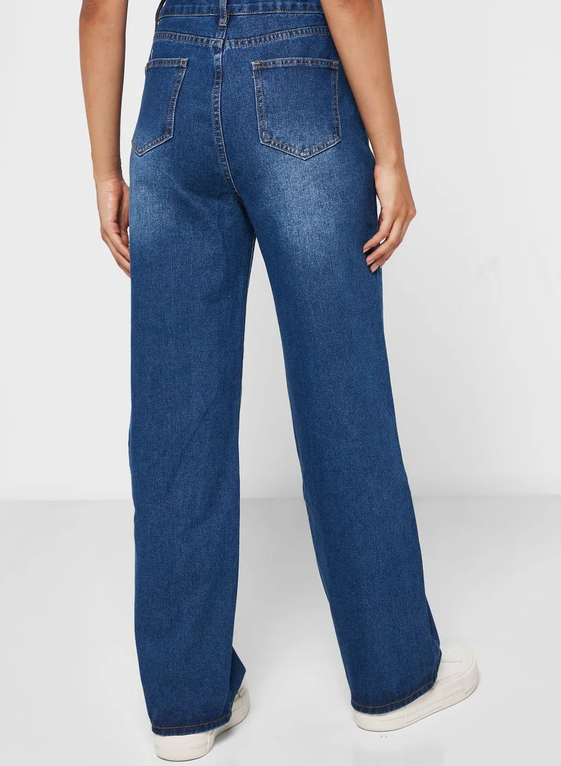 Ginger Mid Wash High Waist Straight Fit Jeans