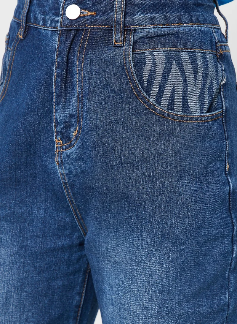 Ginger Mid Wash High Waist Straight Fit Jeans