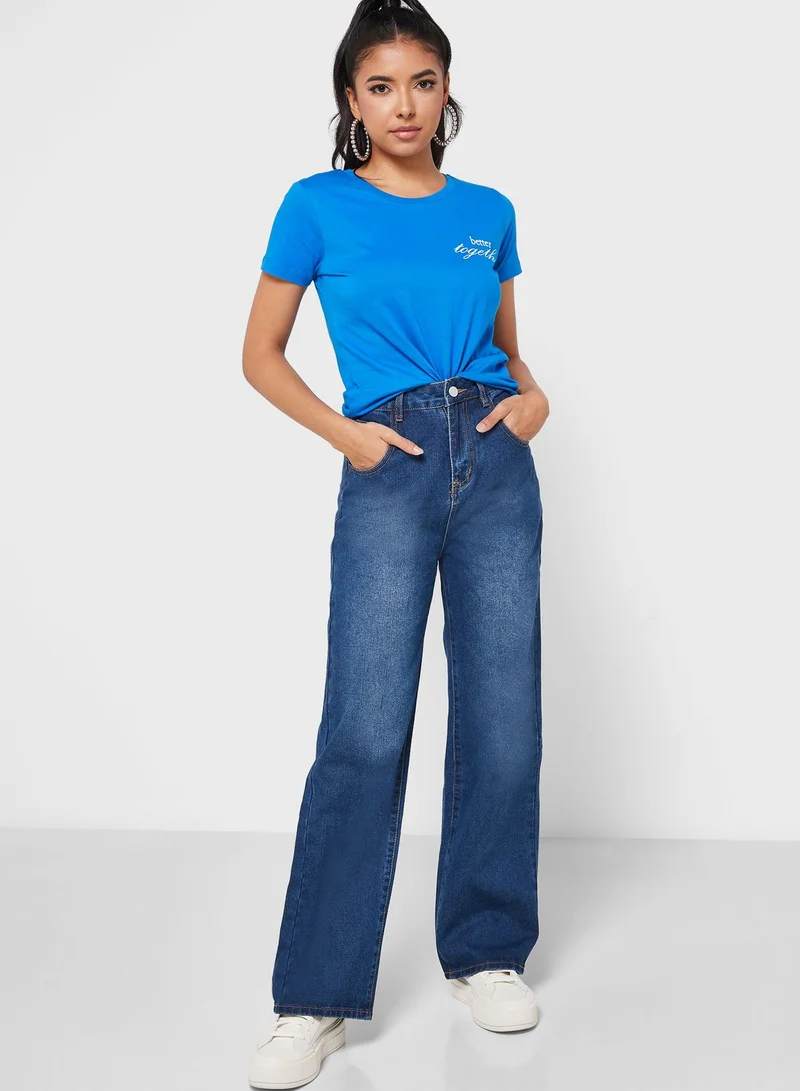 Ginger Mid Wash High Waist Straight Fit Jeans