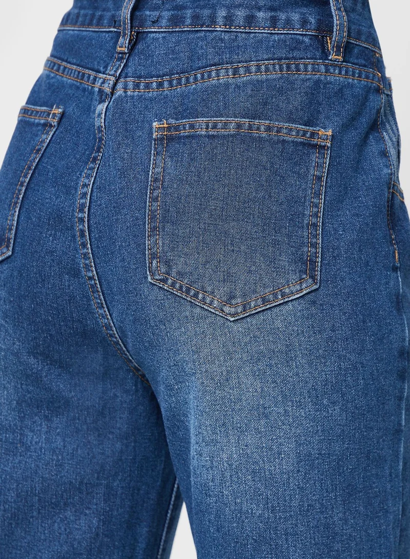 Ginger Mid Wash High Waist Straight Fit Jeans