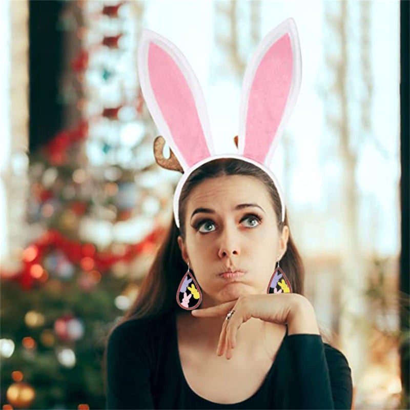 WCRAZYE Colorful Easter Rabbit Wooden Dangle Earrings for Women Handmade Wooden Bunny Earrings Cute Leopard Duck Chicken Carrot Egg Easter Earrings Gift (Colorful Rabbit) - Image 5