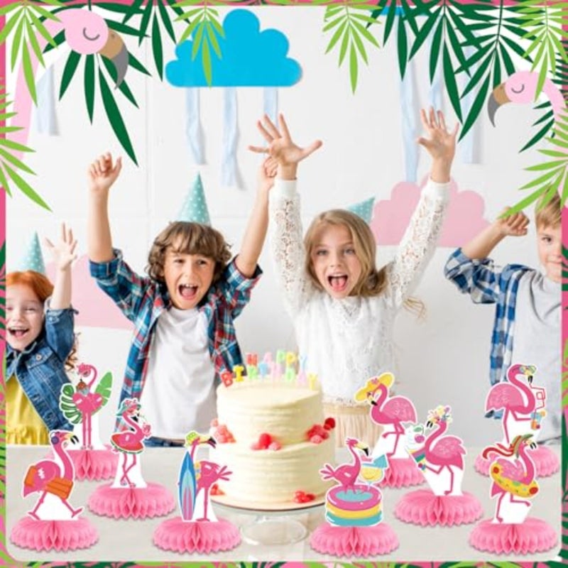 12 Pcs Flamingo Centerpieces for Tables Pink Flamingo Birthday Decorations Hawaii Luau Honeycomb Centerpieces Summer Tropical Aloha Table Toppers for Birthday Party Supplies - Image 4