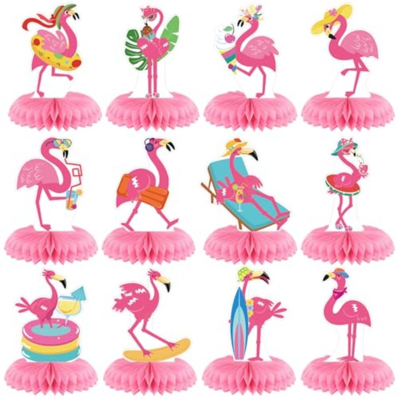 12 Pcs Flamingo Centerpieces for Tables Pink Flamingo Birthday Decorations Hawaii Luau Honeycomb Centerpieces Summer Tropical Aloha Table Toppers for Birthday Party Supplies - Image 1