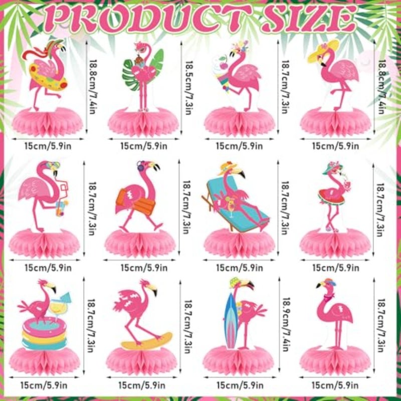 12 Pcs Flamingo Centerpieces for Tables Pink Flamingo Birthday Decorations Hawaii Luau Honeycomb Centerpieces Summer Tropical Aloha Table Toppers for Birthday Party Supplies - Image 2