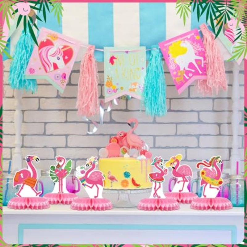 12 Pcs Flamingo Centerpieces for Tables Pink Flamingo Birthday Decorations Hawaii Luau Honeycomb Centerpieces Summer Tropical Aloha Table Toppers for Birthday Party Supplies - Image 3