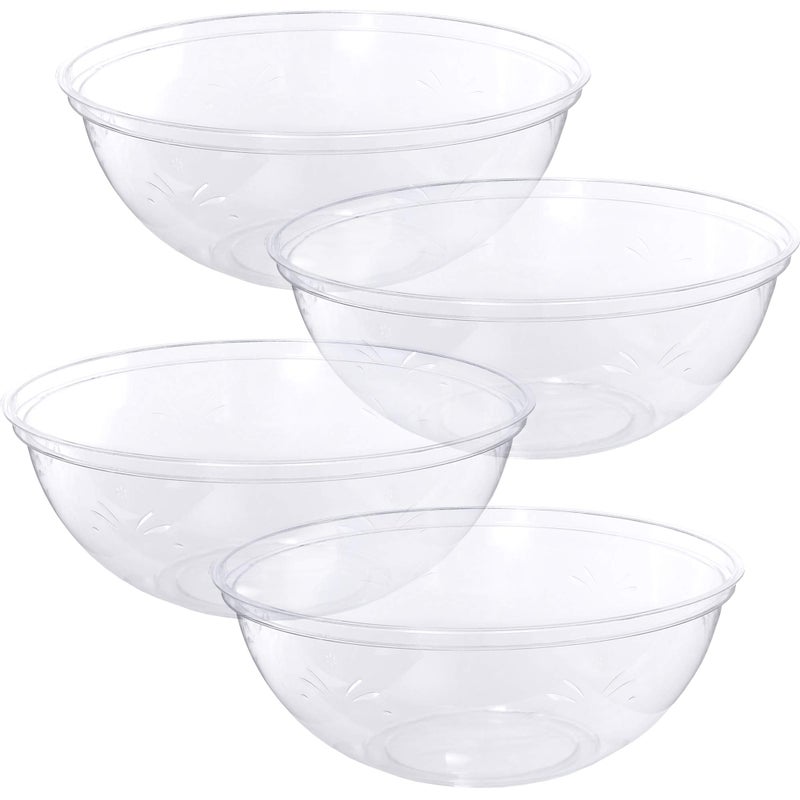 PLASTICPRO Disposable Round Serving Bowls Party Snack or Salad Bowl Plastic Crystal Clear Pack of 4 X Large Bowls 4