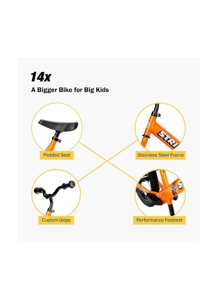 STRIDER Strider 14x Kids Balance Bike, No Pedal Training Bicycle, Lightweight Frame, Adjustable Seat and Handlebars, Optional Pedal Kit, for Children Ages 3 to 7 Years Old  Tangerine  - Image 4