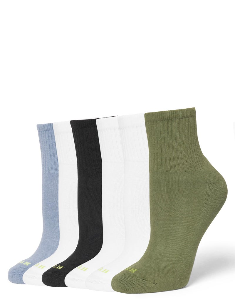 HUE Women's Cotton Mini Crew Socks - Size 6-10 - Ladies Athletic Cushioned Workout Socks (Olive - 6 Pair Pack) - Image 1