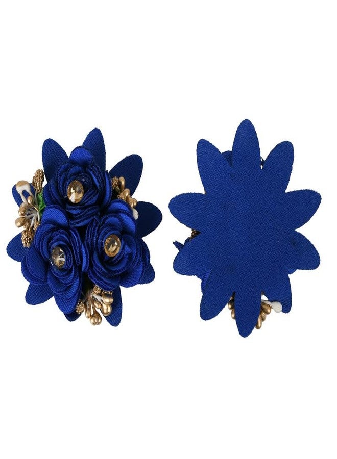 Decorama Artificial Fabric Rose Flowers with Buds and Stone for Home Decoration, Dress, Boutique, DIY Art Craft Blue (Pack of 12) - Image 1