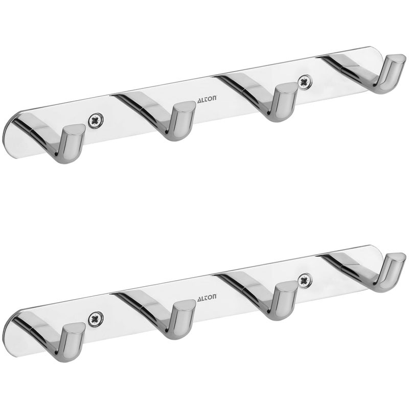 Alton ALTON ALD965 Stainless Steel 4Pin Wall Hooks for Hanging Cloth and Towel Hangers for Wall Hooks Door Hangers Hook Rail Silver Pack of 2 - Image 1