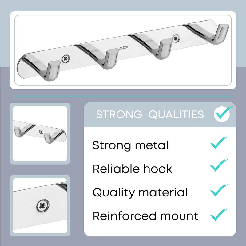 Alton ALTON ALD965 Stainless Steel 4Pin Wall Hooks for Hanging Cloth and Towel Hangers for Wall Hooks Door Hangers Hook Rail Silver Pack of 2 - Image 2